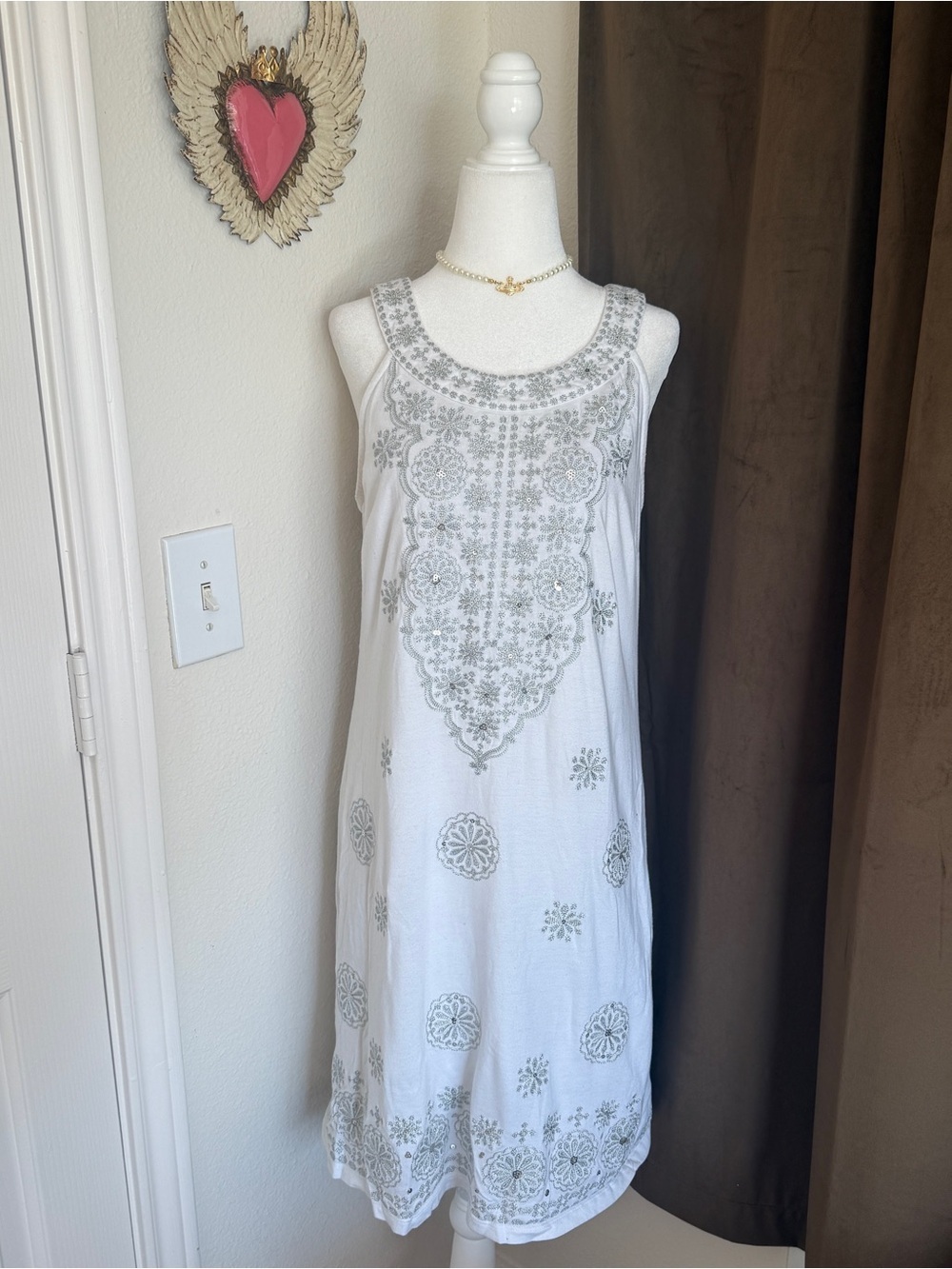 INC International Concepts White and Silver Embellished Dress